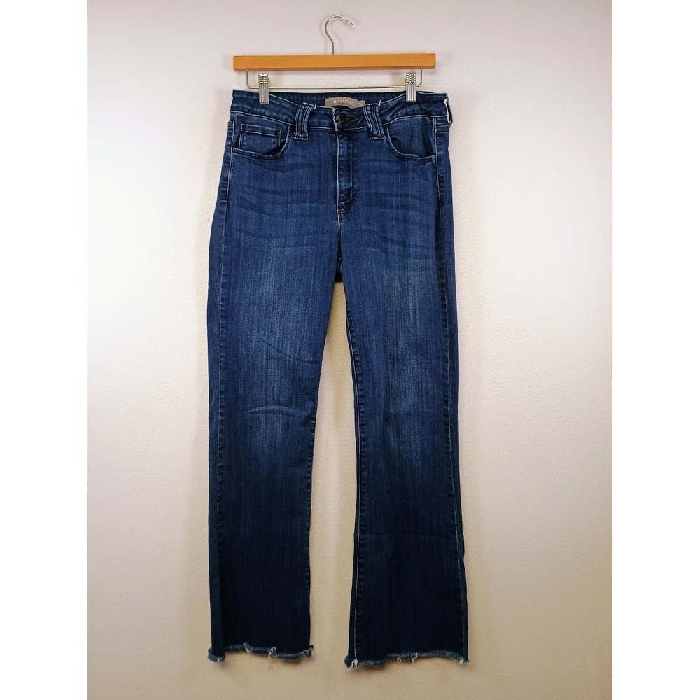 Boho Western JUSTUSA Womens 31/12 Dark Blue AB111 High Rise Raw Hem Flare Jeans